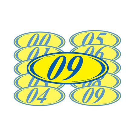Ez Line Blue & Yellow Two Digit Oval Year Model Signs: 11 Pk 225-B-11